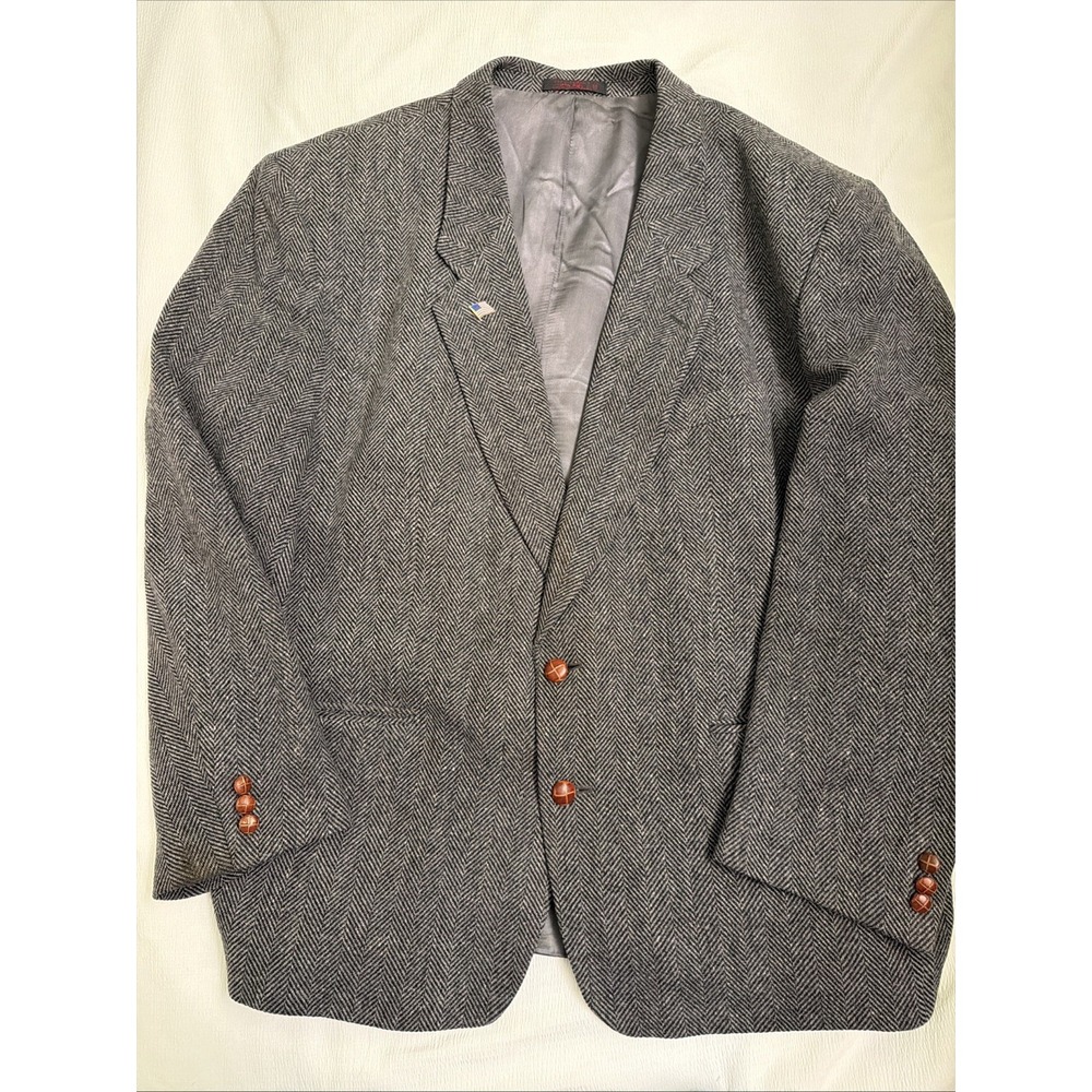 English Manor Mens Grey Herringbone 100% Pure Wool Blazer‎ Sport Coat Size 50R